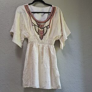 Cream Silk Beaded Flouncy Dress Size S